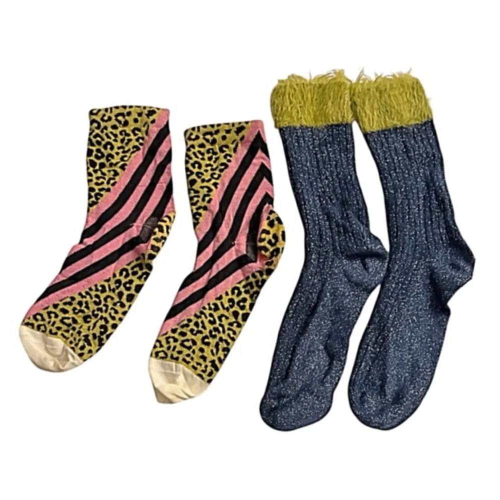 SALE! Hysteria Happy Socks Trendy 2-Pairs Samantha Ankle Socks & Fuzzy Socks